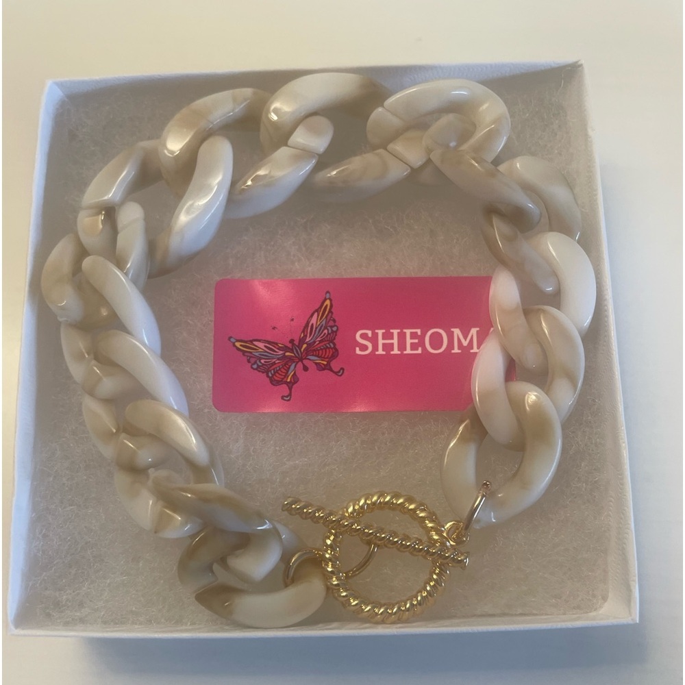 Plus Size Off White with Beige Link Toggle Bracelet by Sheoma NWT
